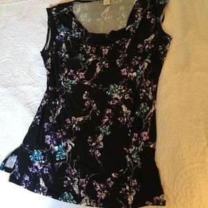 Floral Knit Drape Neckline Top